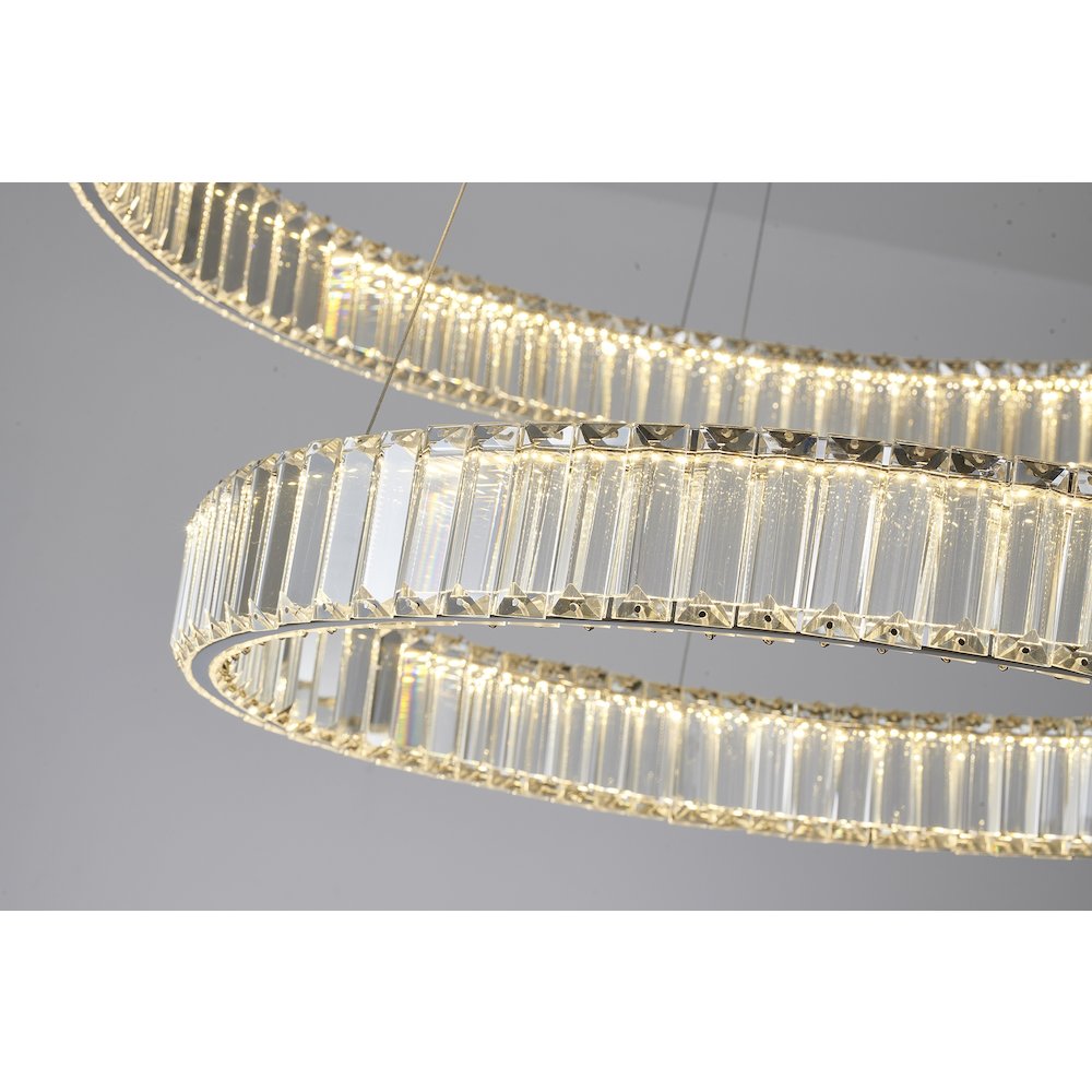 2-Light Chrome Steel LED Chandelier With Crystals. Picture 4