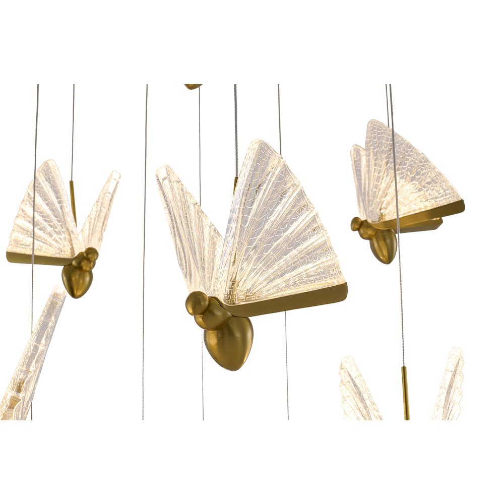 15-Light Stain Brass LED Chandelier With Butterfly Pendants. Picture 3