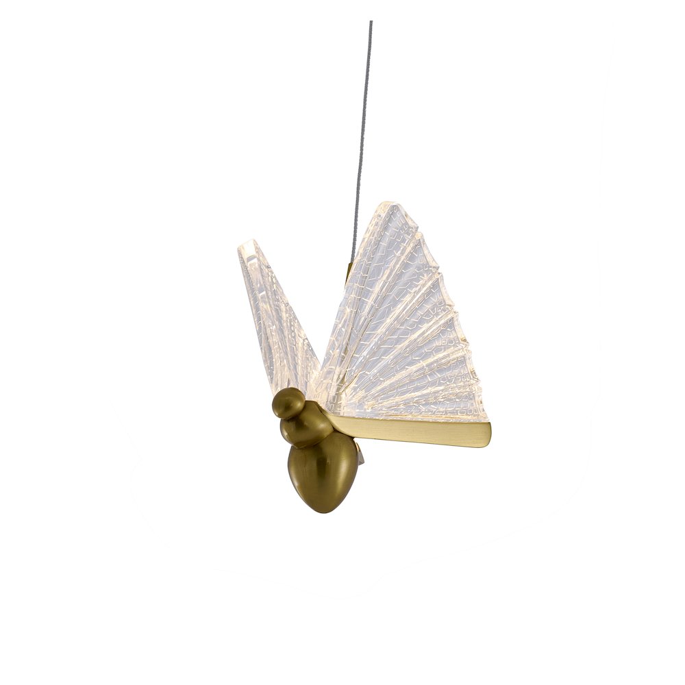 1-Light Stain Brass LED Pendant In a Butterfly Shape. Picture 3