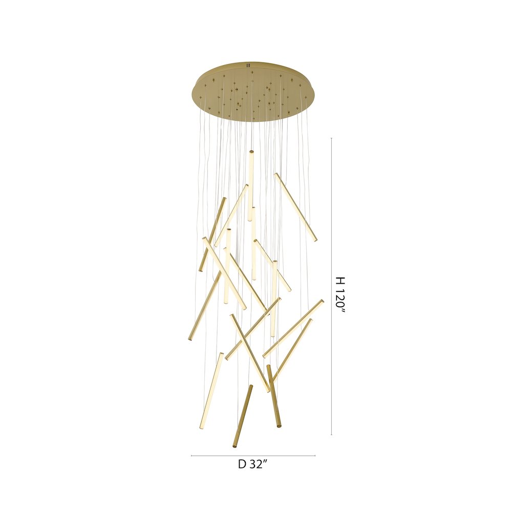 18-Light Brass Metal LED Chandelier With White Acrylic Diffusers. Picture 6