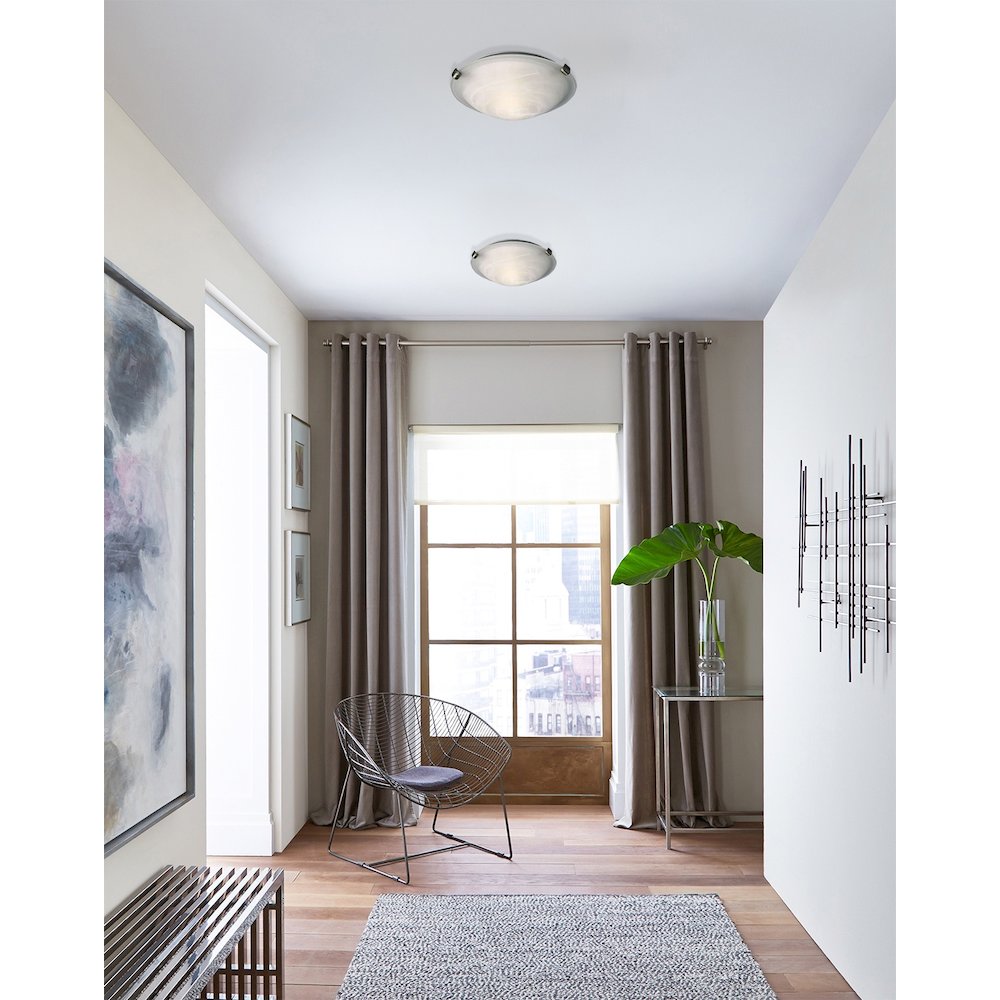3-Light Chrome Flush Mount With A White Glass Shade. Picture 3