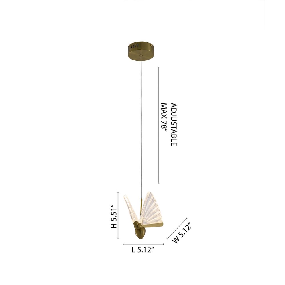 1-Light Stain Brass LED Pendant In a Butterfly Shape. Picture 5