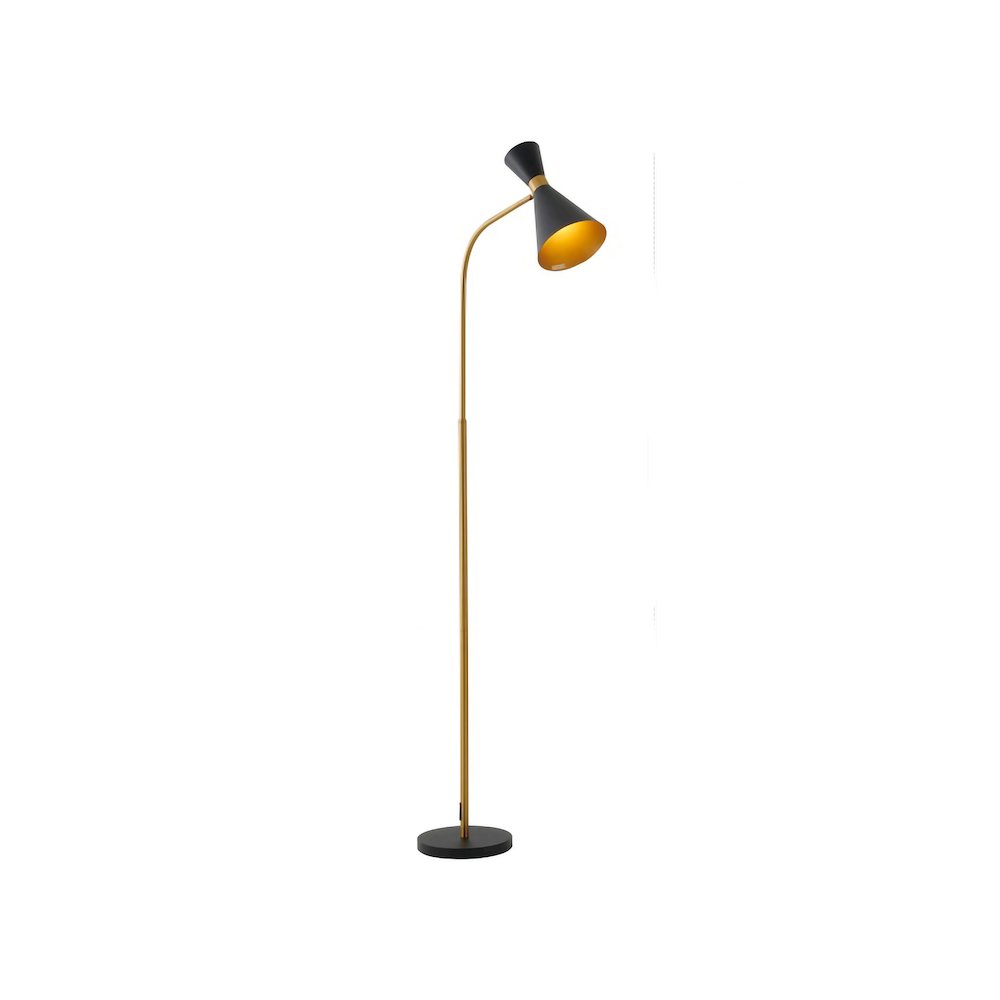 1-Light Black Floor Lamp With Gold Hardware. Picture 1