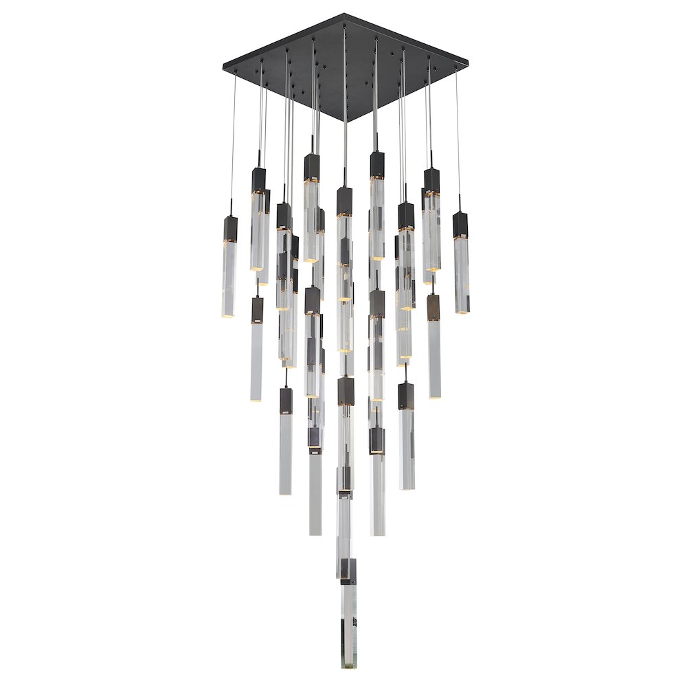 41-Light Matte Black Chandelier With A Clear Crystal. Picture 1