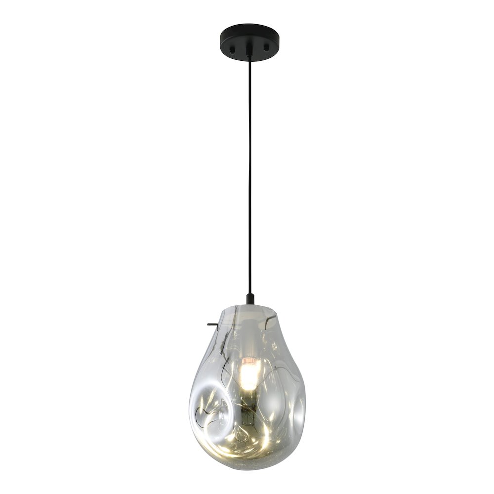 1-Light Black Single Pendant With A Silver Glass Shade. Picture 1