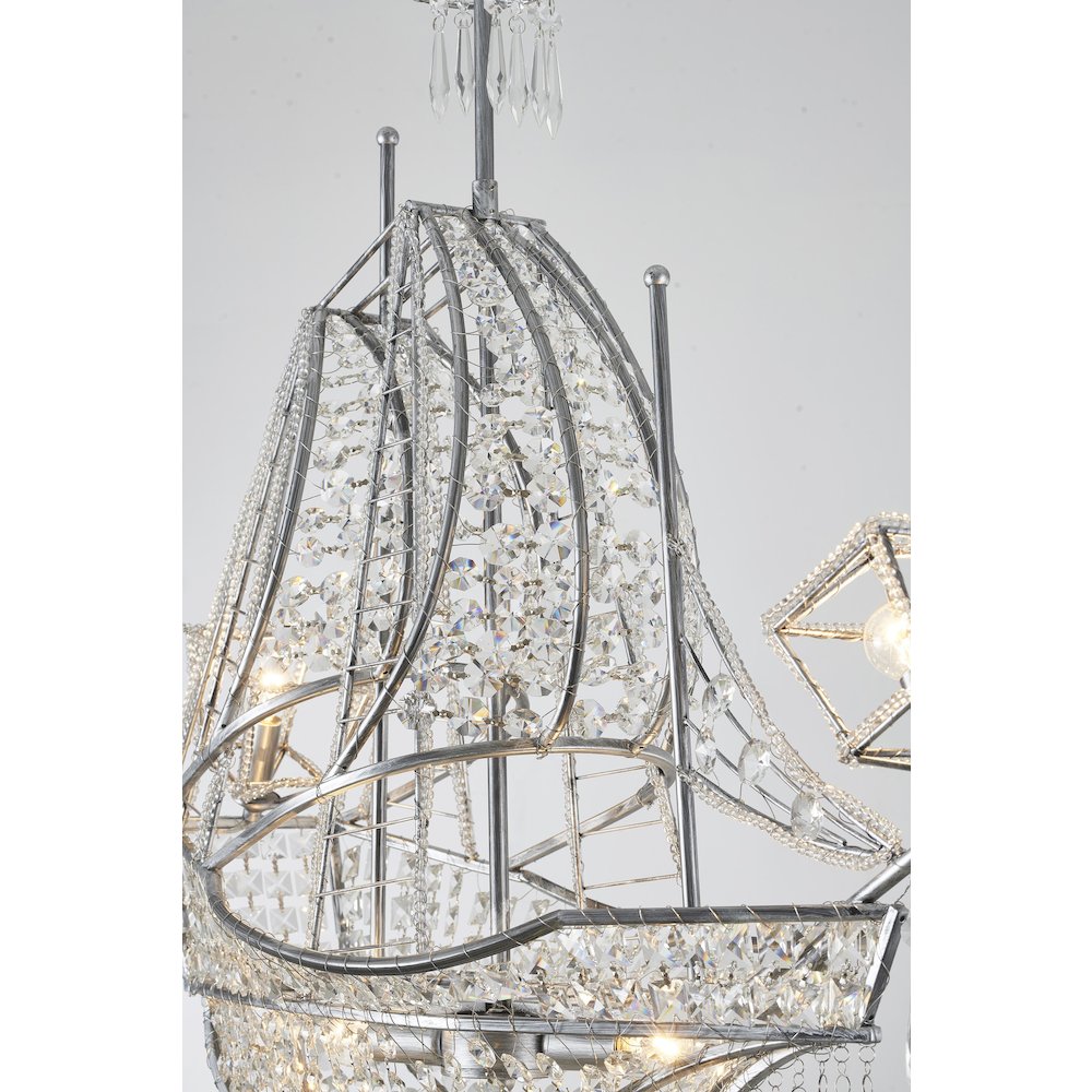 4-Light Antique Silver Iron Chandelier With Clear Crystals. Picture 5