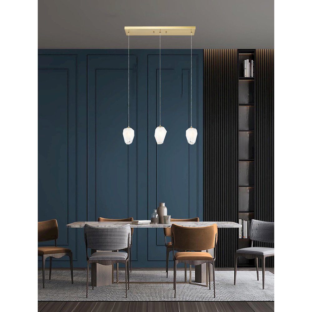 3-Light Gold Chandelier With White Glass Shades. Picture 4