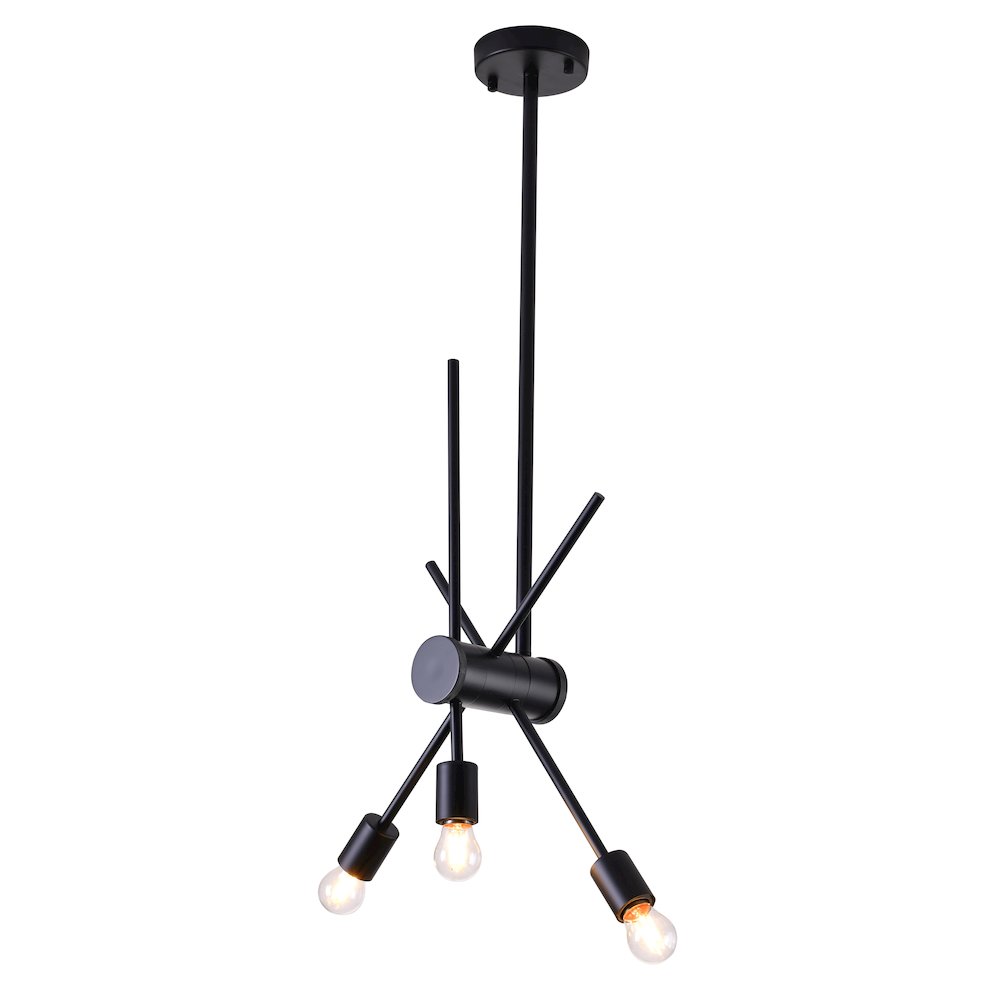 3-Light Matte Black Chandelier With Adjustable Arms. Picture 1