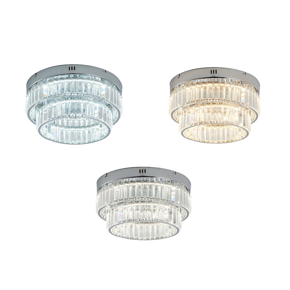 2-Light Chrome Dimmable LED Flush Mount With Clear Crystals. Picture 5