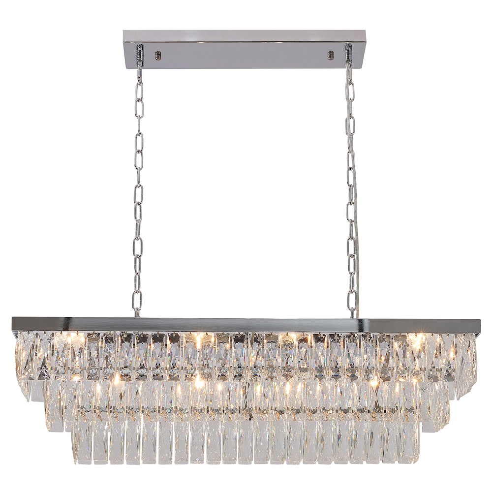 12-Light Chrome Metal Chandelier With Clear Crystal. Picture 1