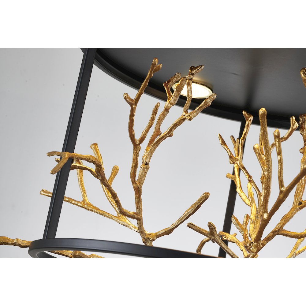 5-Light Matte Black Pendant With Gold Branch Accents. Picture 3