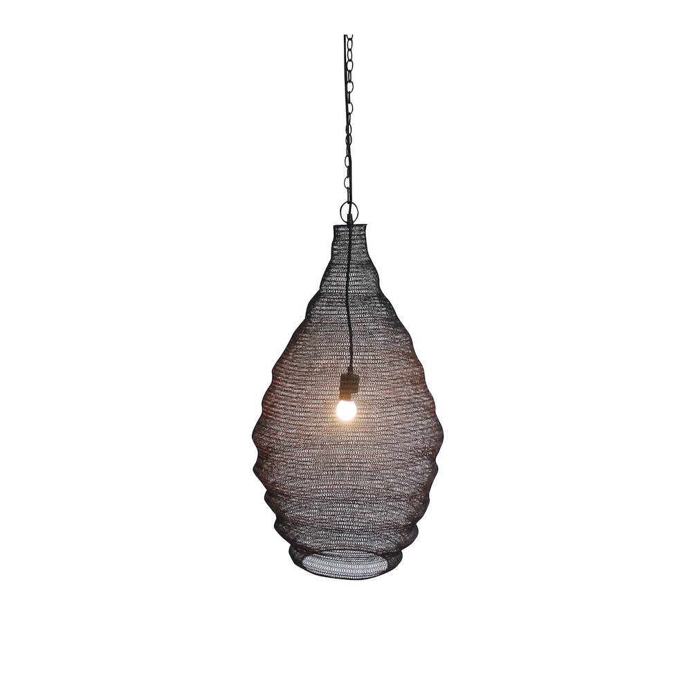 1-Light Satin Black Pendant With A Chain Basket Shade. Picture 1