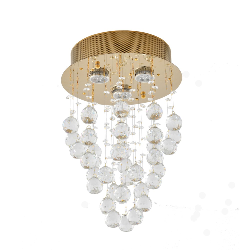 3-Light Gold Flush Mount With Clear Crystals. Picture 2