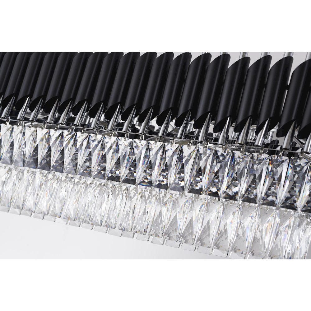 12-Light black and chrome chandelier, clear hanging crystals. Picture 7