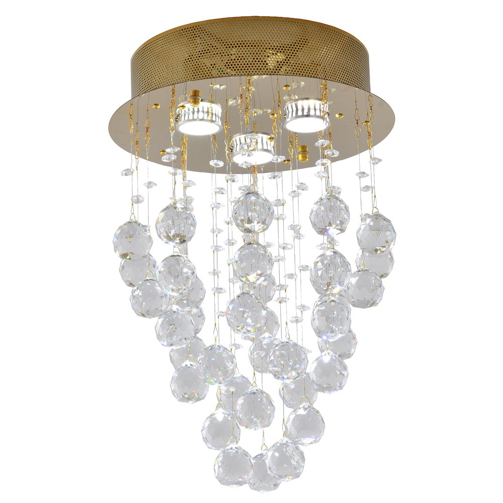 3-Light Gold Flush Mount With Clear Crystals. Picture 1