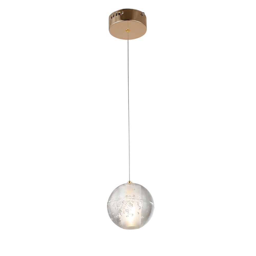 1-Light Gold Single Pendant With A Clear Crystal Bubble Ball. Picture 1