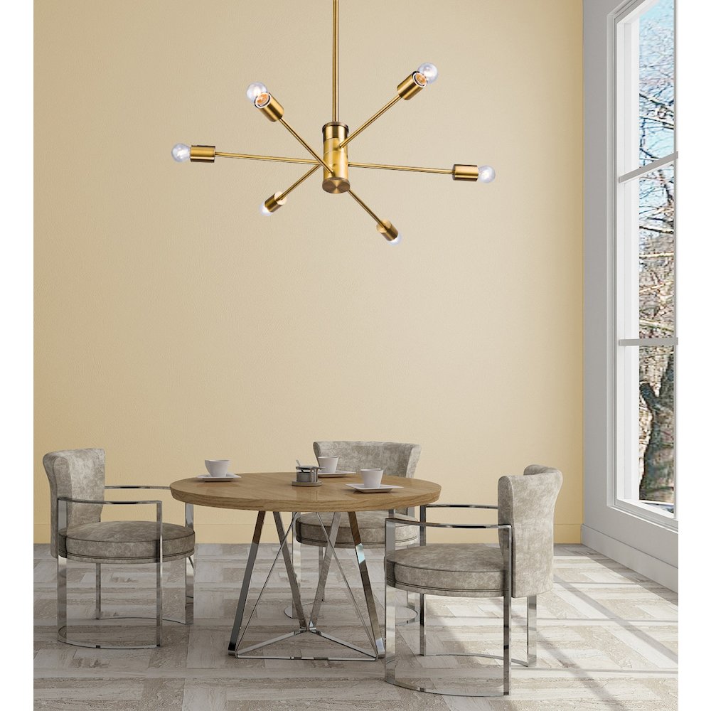 6-Light Gold Chandelier With Six Arms. Picture 2