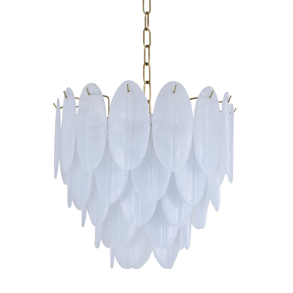 9-Light Brass Chandelier With Frosted Petal Glass. Picture 4