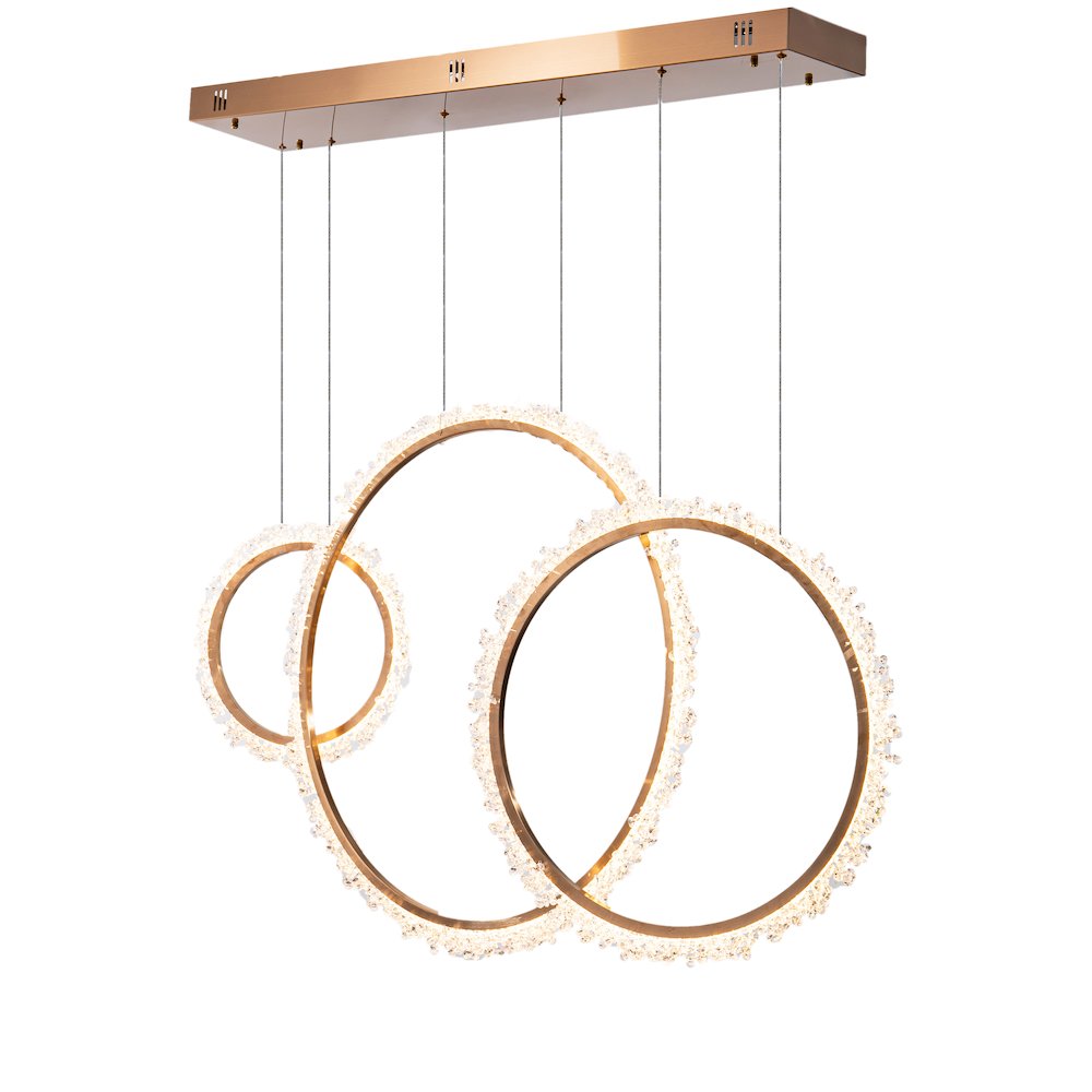 3-Light Gold LED Chandelier With Clear Crystal Accents. Picture 1
