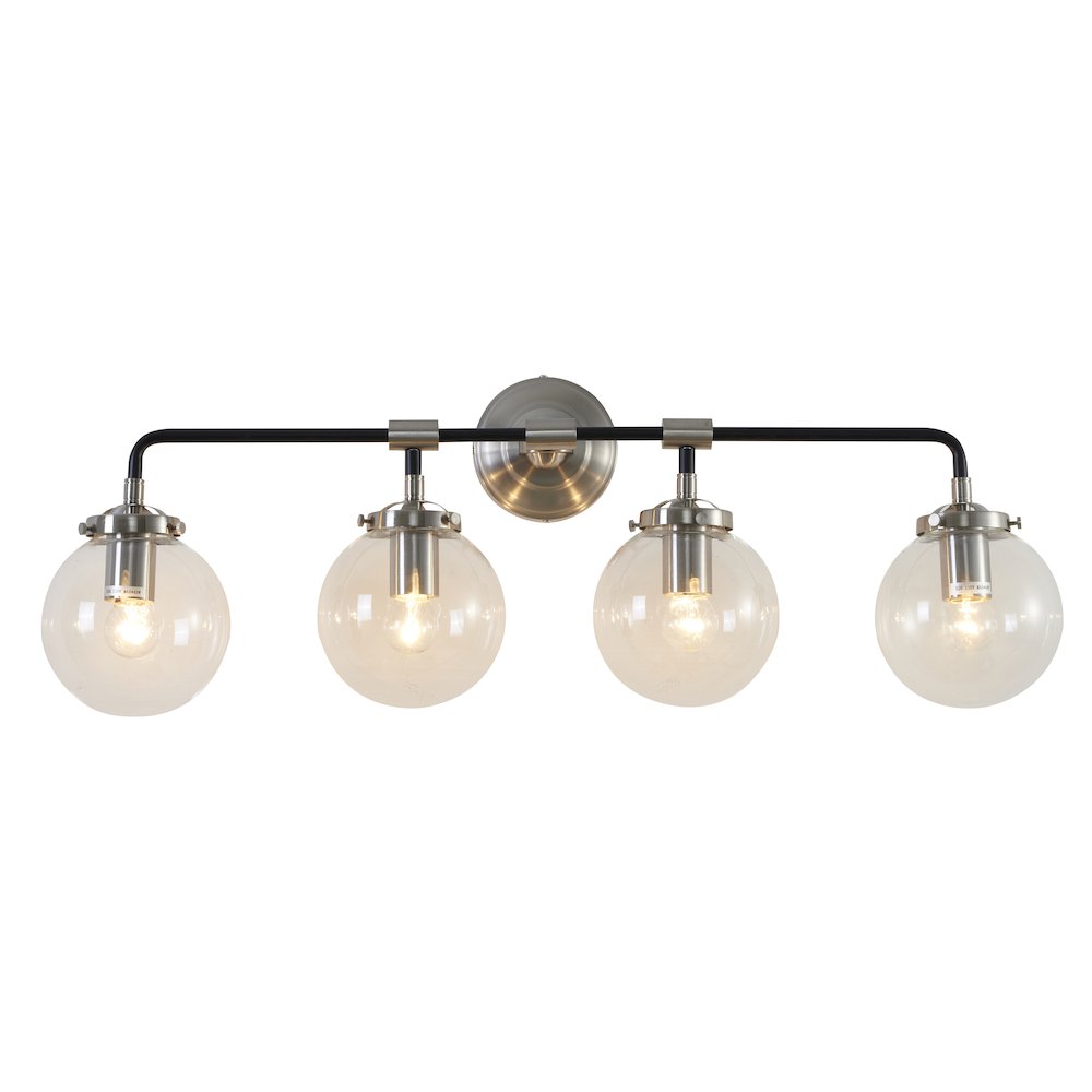 4-Light Polished Nickel and Black Chandelier With Clear Glass Shades. Picture 1