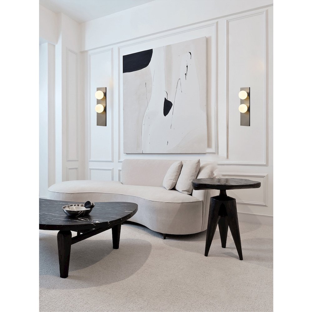 2-Light Black Stainless Steel Wall Sconce With White Glass Shades. Picture 6