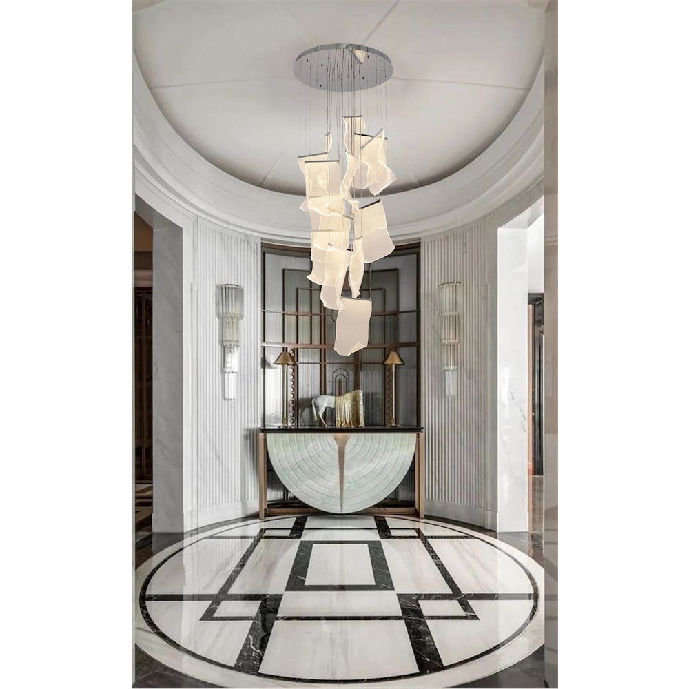 8-Light Chrome Chandelier With Acrylic Crumbled Sheet Pendants. Picture 8