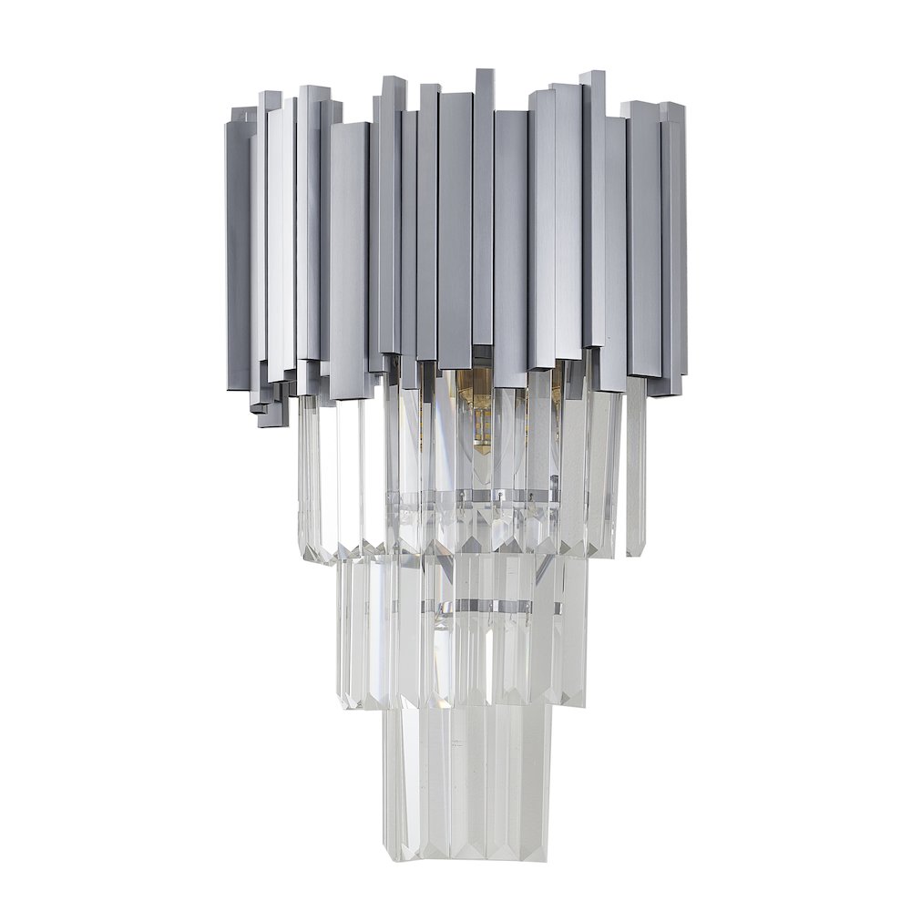 3-Light Shiny Nickel Wall Sconce With Clear Hanging Crystals. Picture 2