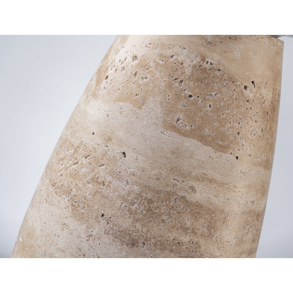 1-Light Mushroom-Style Table Lamp With A Travertine Base and A Smoke Glass Shade. Picture 5