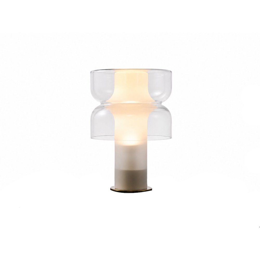1-Light White Frosted Glass Table Lamp With A Clear Glass Shade. Picture 1