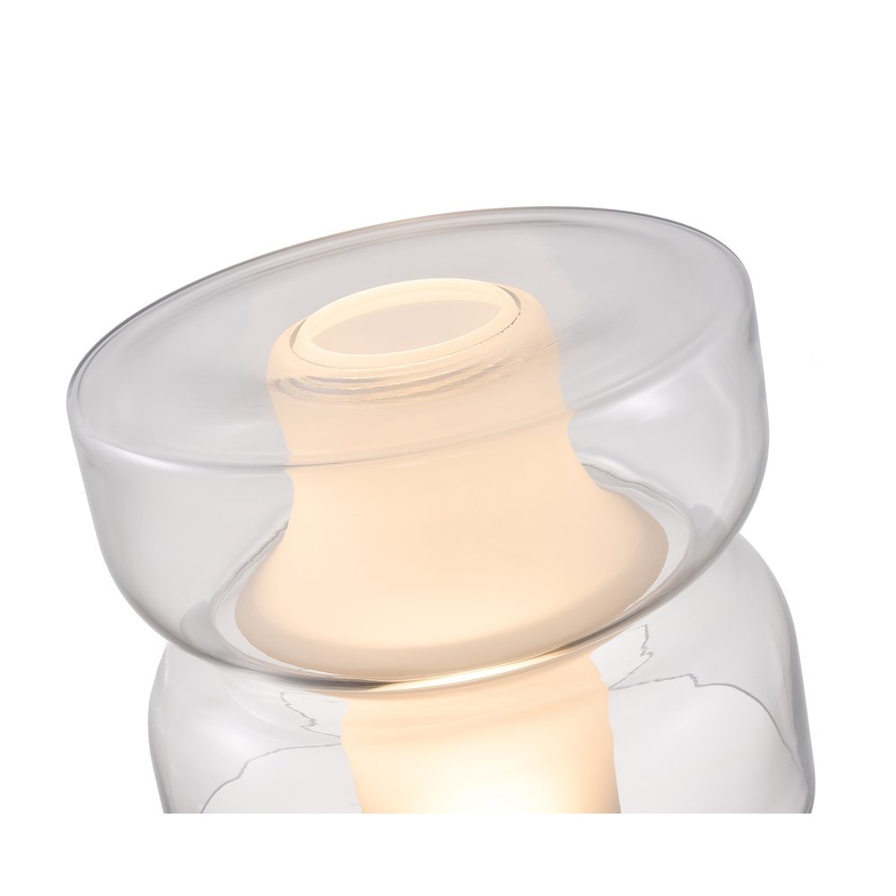 1-Light White Frosted Glass Table Lamp With A Clear Glass Shade. Picture 5