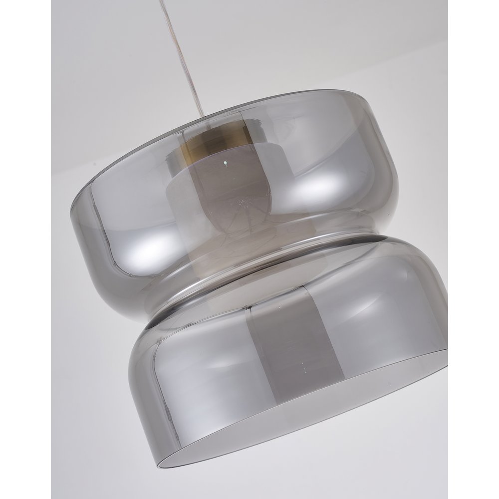 1-Light Brass LED Pendant With A Smoky Grey Glass Shade. Picture 6