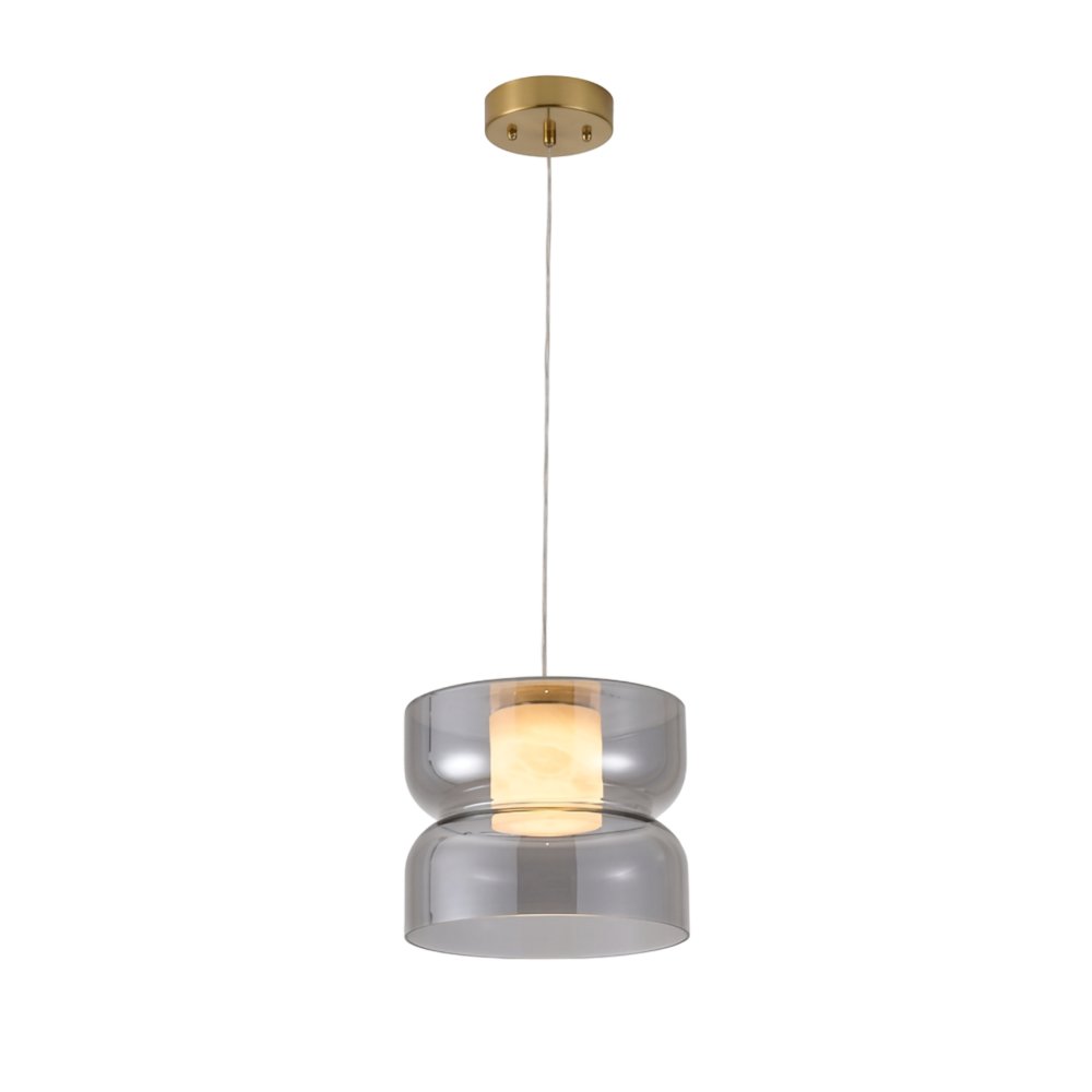1-Light Brass LED Pendant With A Smoky Grey Glass Shade. Picture 3