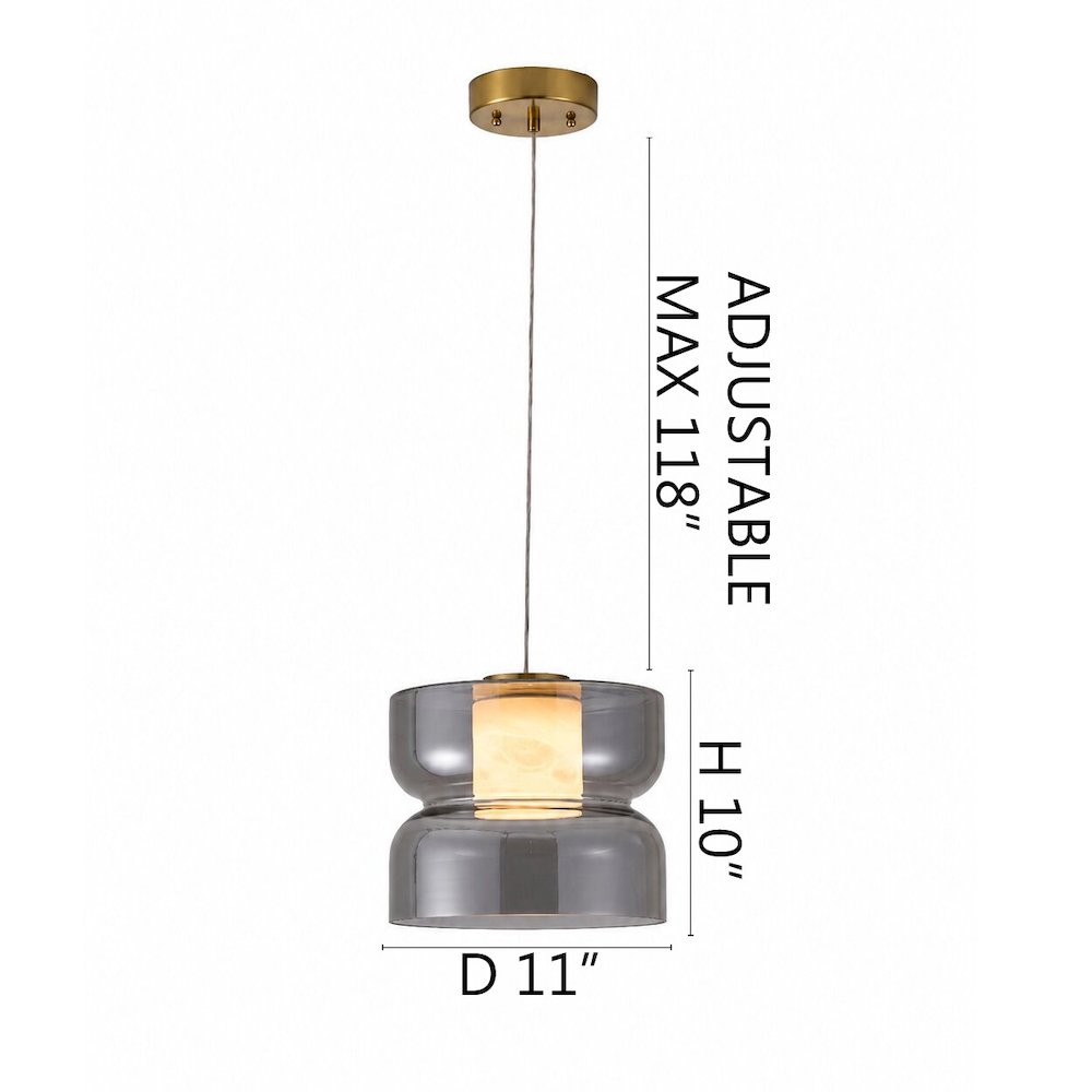 1-Light Brass LED Pendant With A Smoky Grey Glass Shade. Picture 8