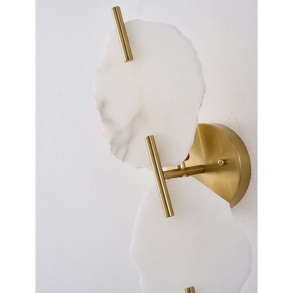 2-Light Brass Wall Sconce With Natural Alabaster Accents. Picture 9