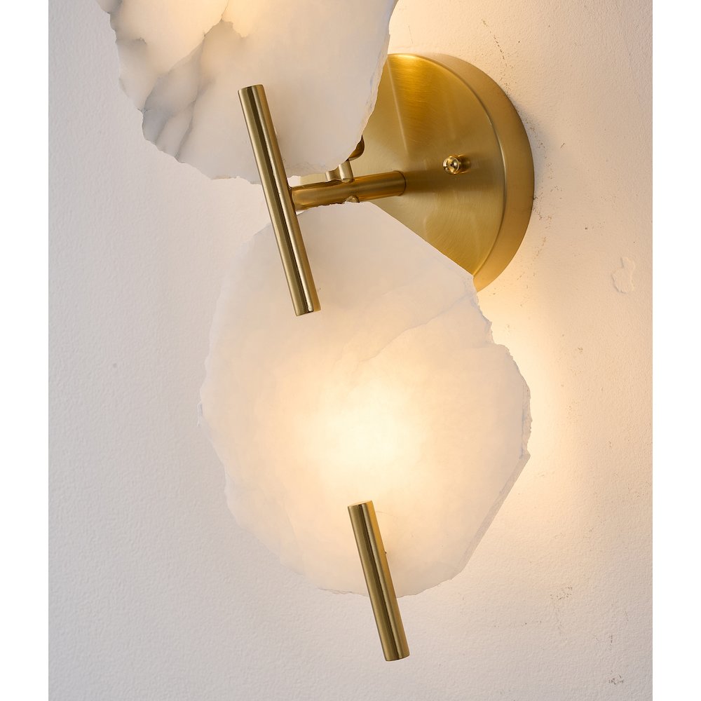 2-Light Brass Wall Sconce With Natural Alabaster Accents. Picture 7