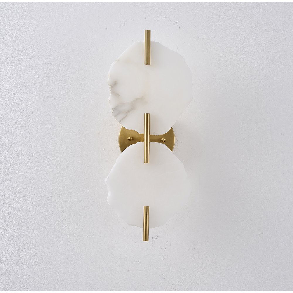 2-Light Brass Wall Sconce With Natural Alabaster Accents. Picture 5