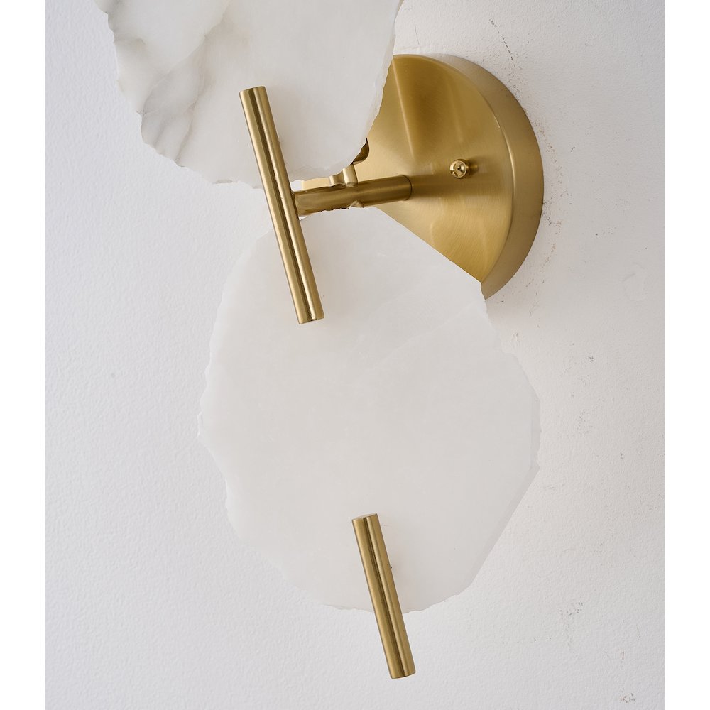 2-Light Brass Wall Sconce With Natural Alabaster Accents. Picture 8