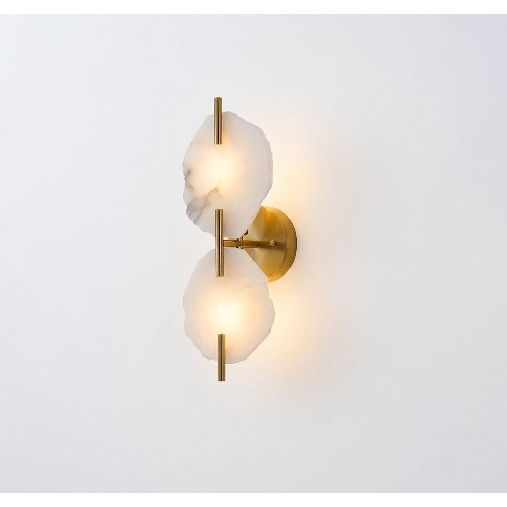 2-Light Brass Wall Sconce With Natural Alabaster Accents. Picture 4