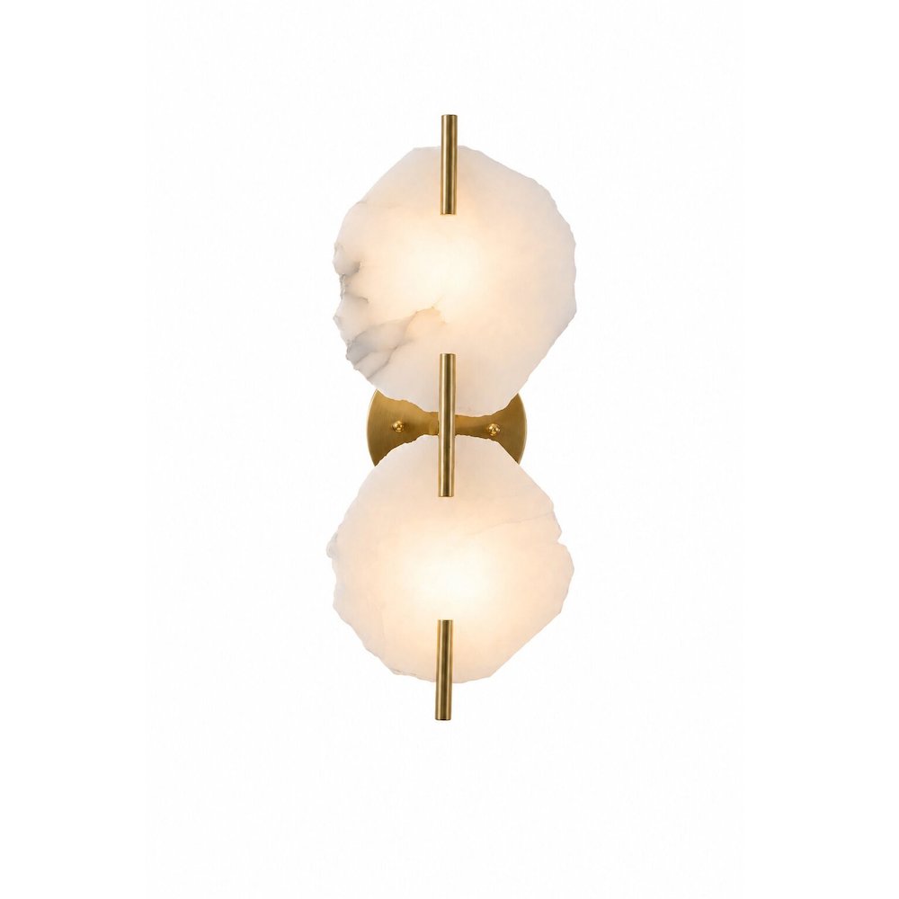 2-Light Brass Wall Sconce With Natural Alabaster Accents. Picture 1
