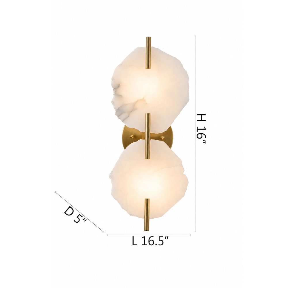 2-Light Brass Wall Sconce With Natural Alabaster Accents. Picture 3