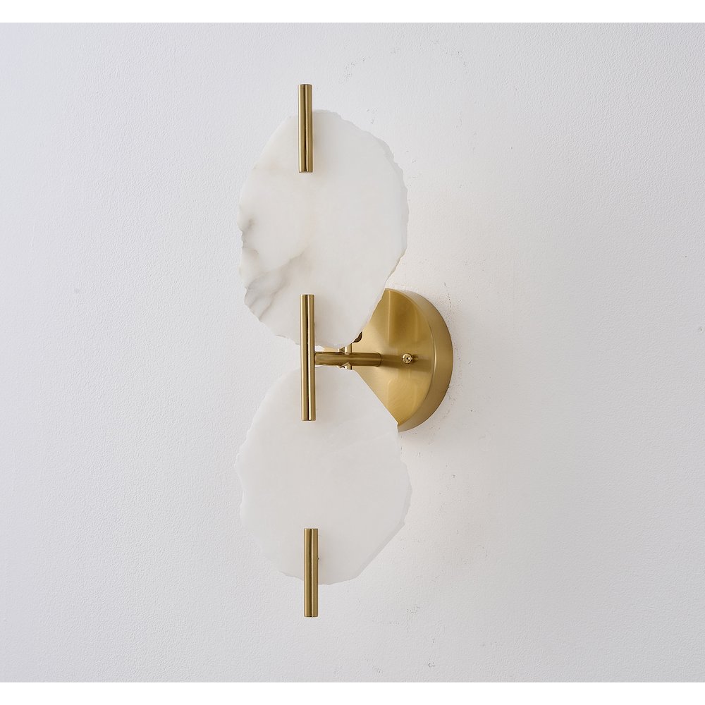 2-Light Brass Wall Sconce With Natural Alabaster Accents. Picture 6
