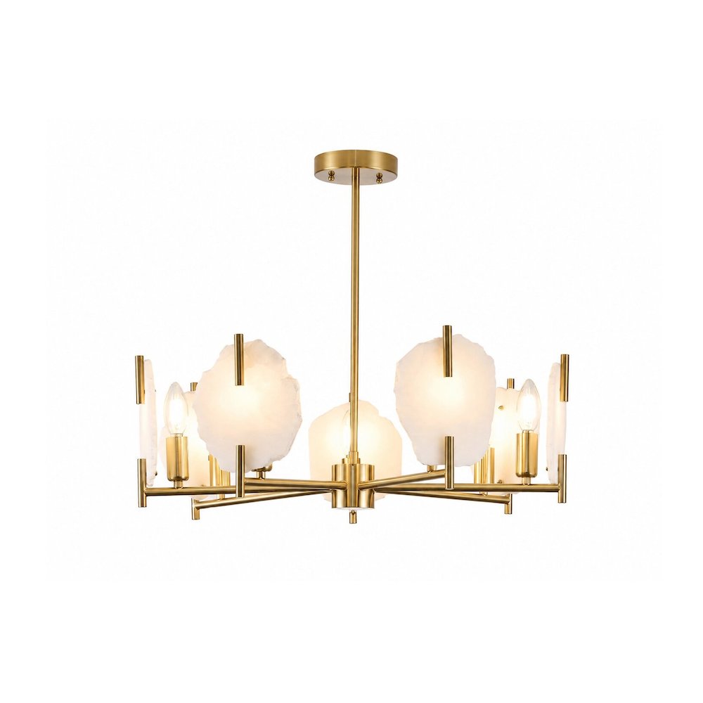 7-Light Brass Chandelier With Natural Alabaster Accents. Picture 1