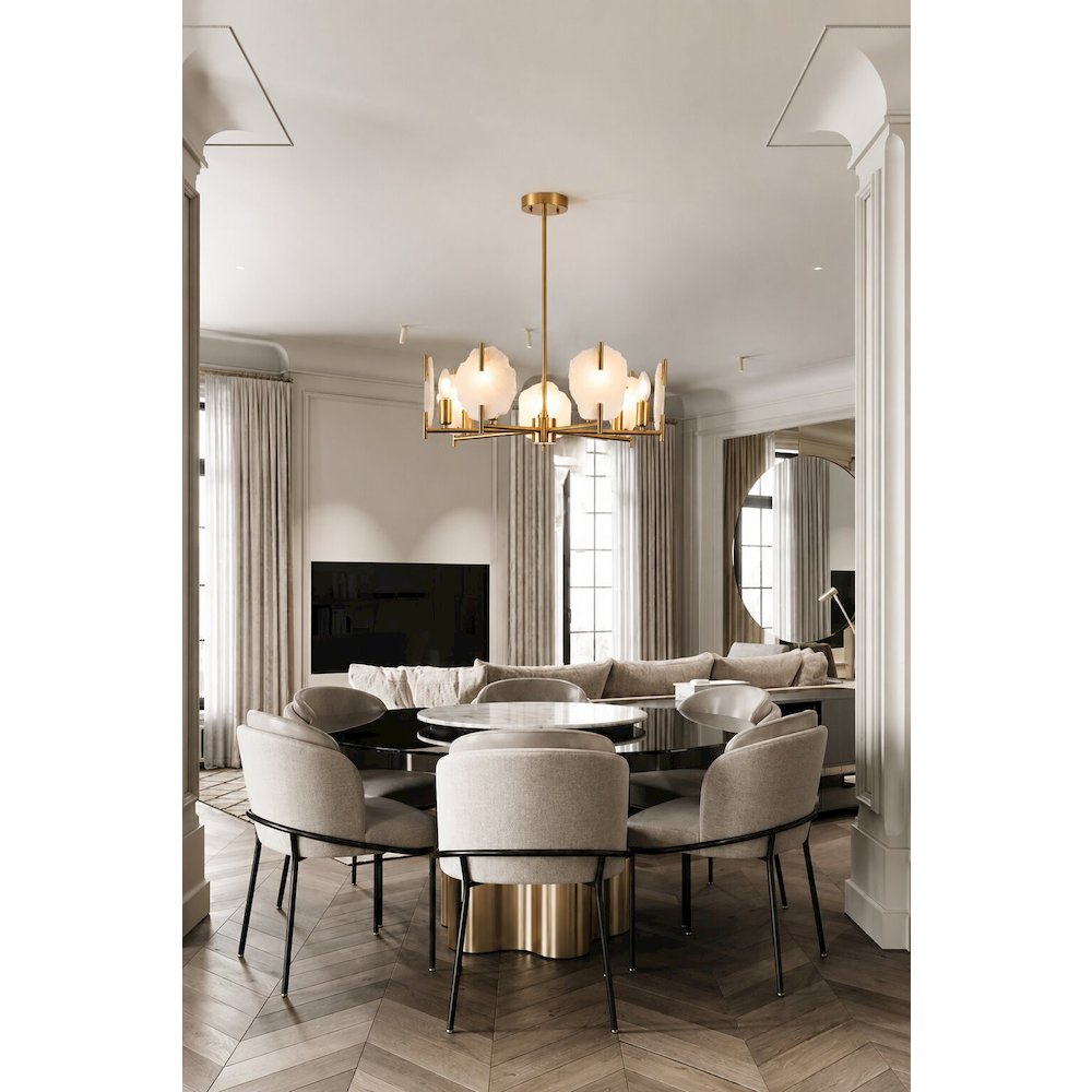 7-Light Brass Chandelier With Natural Alabaster Accents. Picture 10