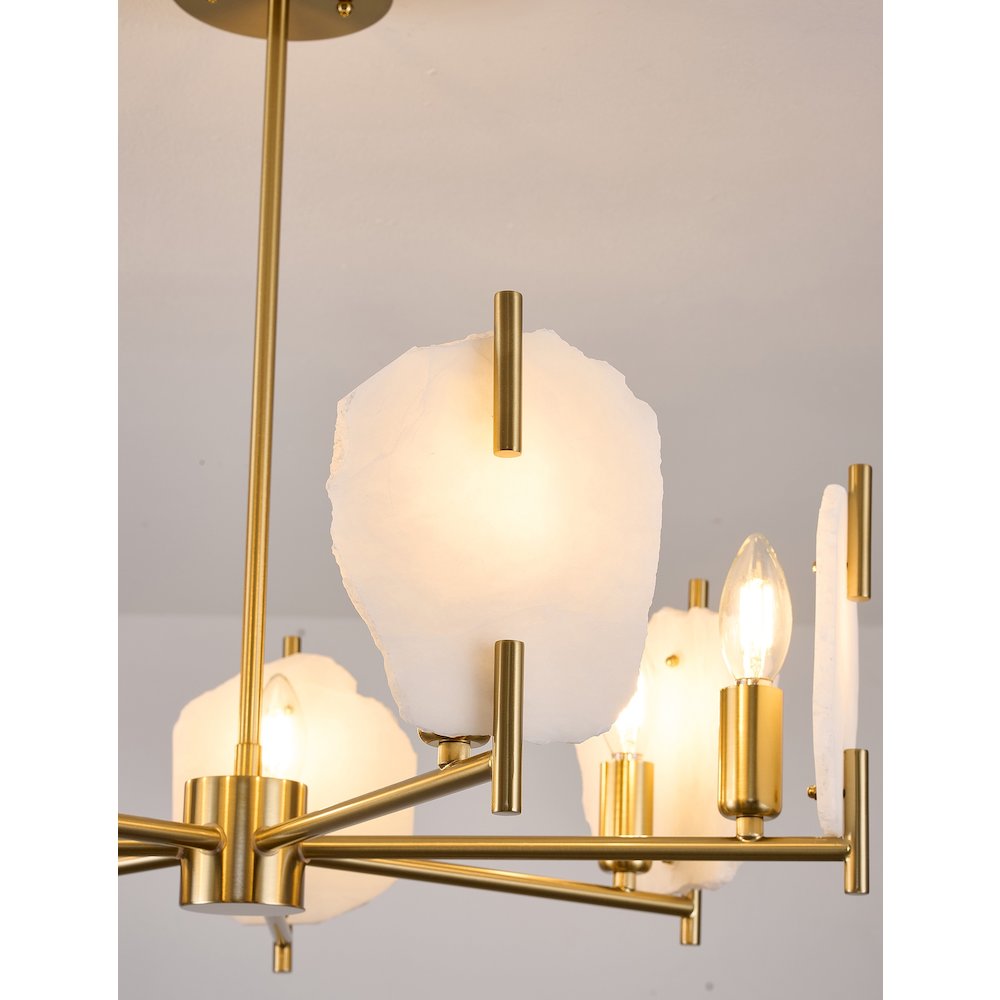 7-Light Brass Chandelier With Natural Alabaster Accents. Picture 5