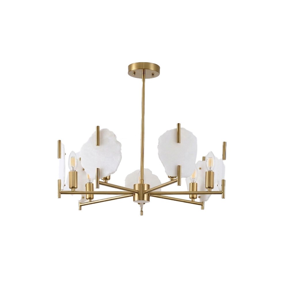 7-Light Brass Chandelier With Natural Alabaster Accents. Picture 2