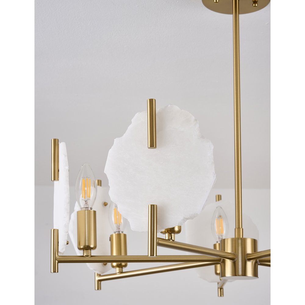 7-Light Brass Chandelier With Natural Alabaster Accents. Picture 4