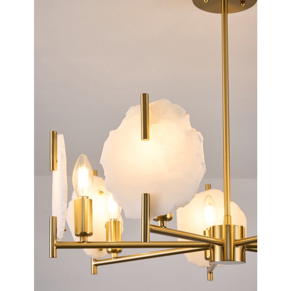 7-Light Brass Chandelier With Natural Alabaster Accents. Picture 3