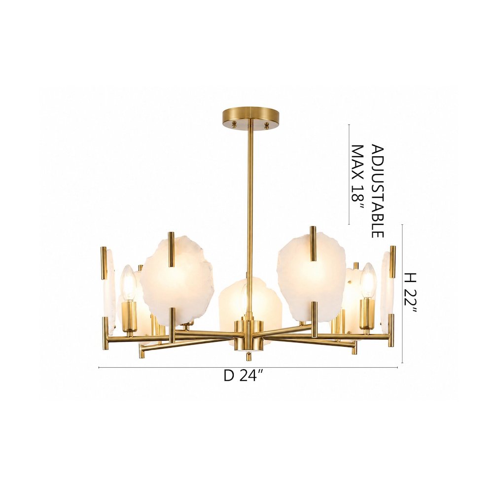 7-Light Brass Chandelier With Natural Alabaster Accents. Picture 9