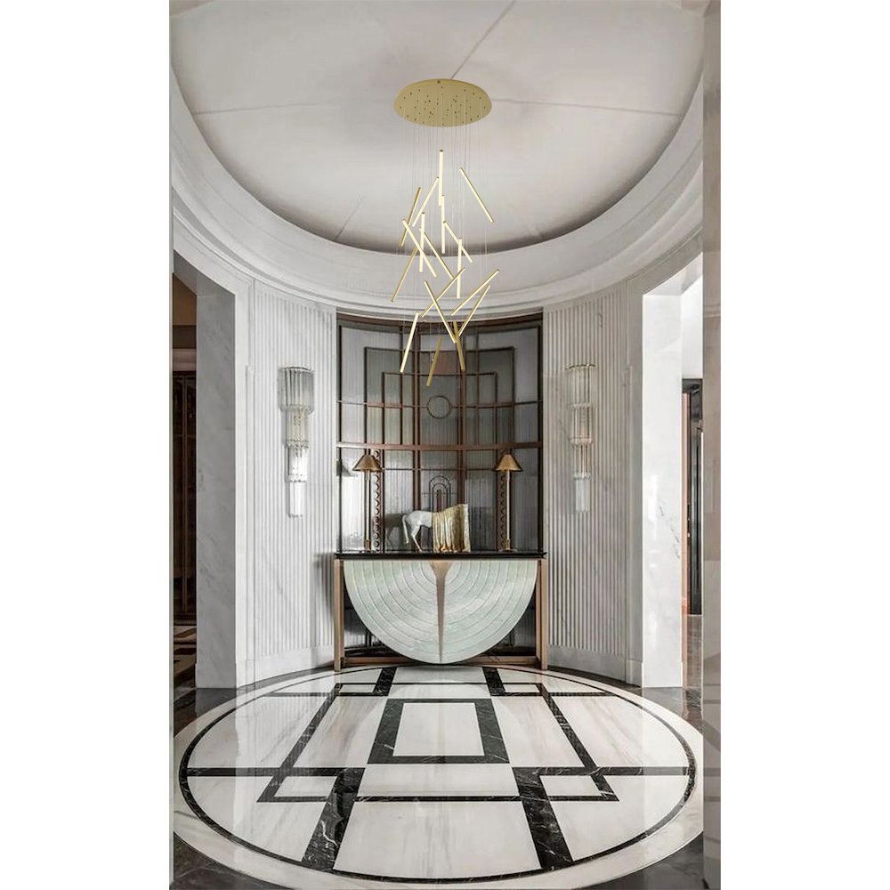 18-Light Brass Metal LED Chandelier With White Acrylic Diffusers. Picture 7