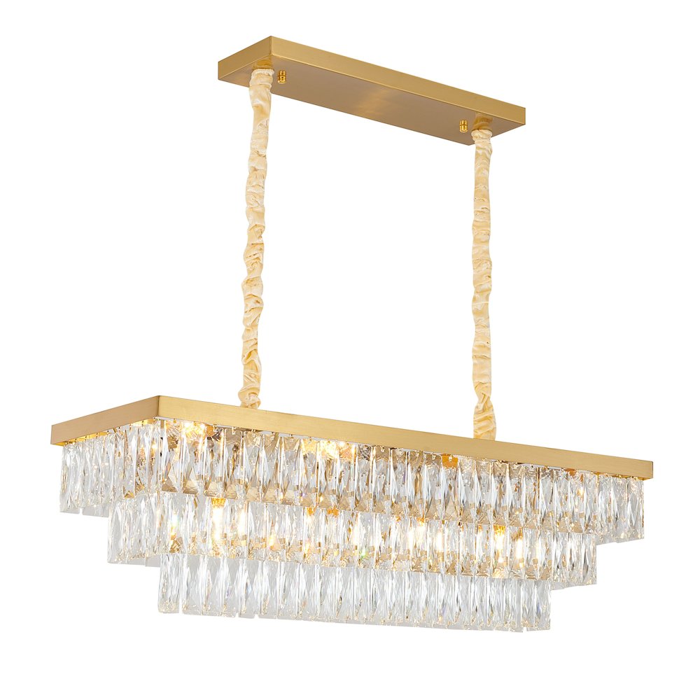 12-Light Gold Metal Chandelier With Clear Crystal. Picture 1